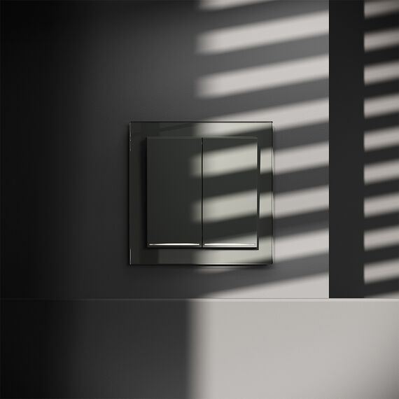 Выключатель встраиваемый VOLTUM S70 двухклавишный с подсветкой 10А, (титан), изображение 2