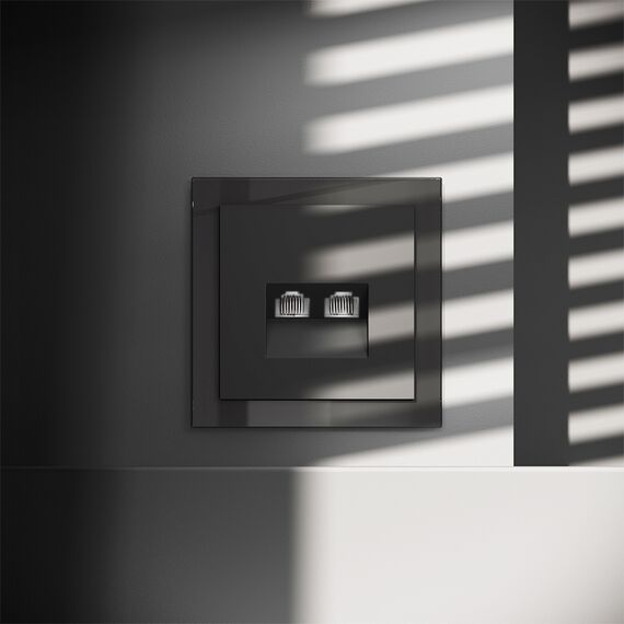 Розетка компьютерная встраиваемая VOLTUM S70 двойная RJ45+RJ45 кат.6, (черный матовый)