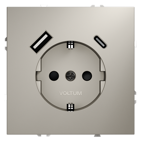 Розетка встраиваемая VOLTUM S70 с заземлением и защитными шторками, 16А, с USB, A+С, (кашемир)