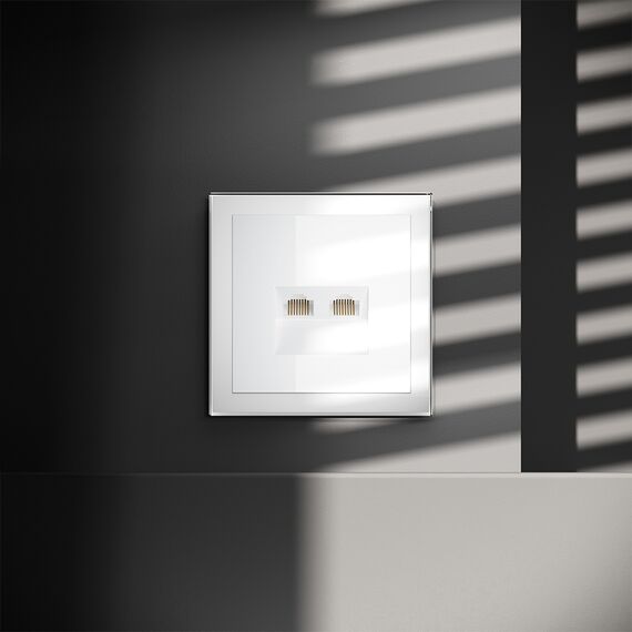 Розетка компьютерная встраиваемая VOLTUM S70 двойная RJ45+RJ45 кат.6, (белый глянцевый), изображение 7