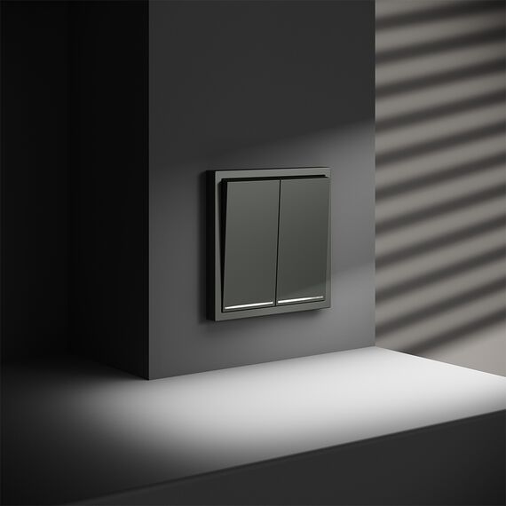 Выключатель встраиваемый VOLTUM S70 двухклавишный с подсветкой 10А, (титан), изображение 5