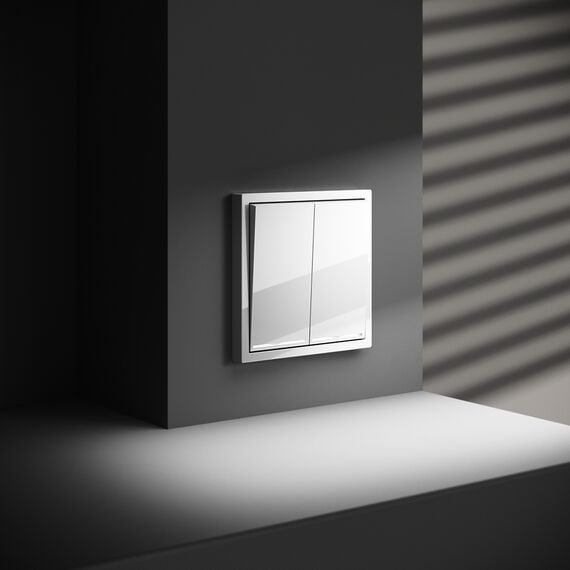 Проходной переключатель встраиваемый VOLTUM S70 двухклавишный с подсветкой 10А, (белый глянцевый), изображение 5