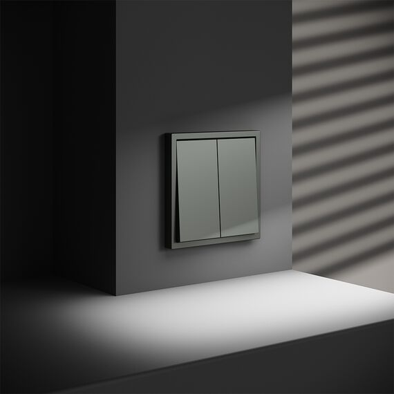 Выключатель с самовозвратом встраиваемый VOLTUM S70 двухклавишный 10А, (титан), изображение 5