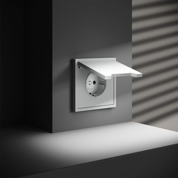 Розетка встраиваемая VOLTUM S70 с заземлением, защитными шторками и крышкой 16А, (белый матовый), изображение 2