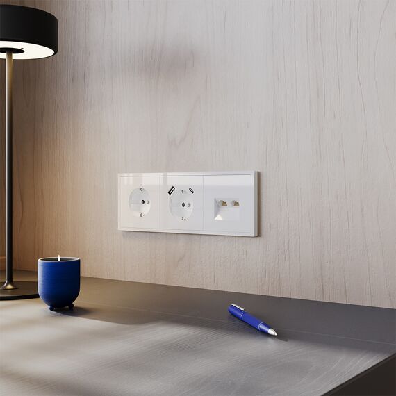 Розетка компьютерная встраиваемая VOLTUM S70 двойная RJ45+RJ45 кат.6, (белый глянцевый), изображение 5