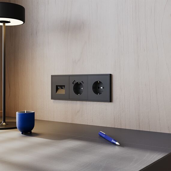 Розетка компьютерная встраиваемая VOLTUM S70 двойная RJ45+RJ45 кат.6, (черный матовый), изображение 4