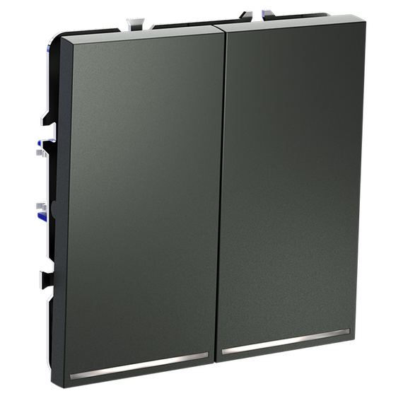 Выключатель встраиваемый VOLTUM S70 двухклавишный с подсветкой 10А, (титан), изображение 3