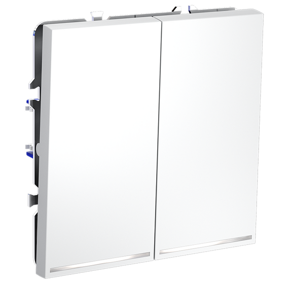 Проходной переключатель встраиваемый VOLTUM S70 двухклавишный с подсветкой 10А, (белый матовый), изображение 2