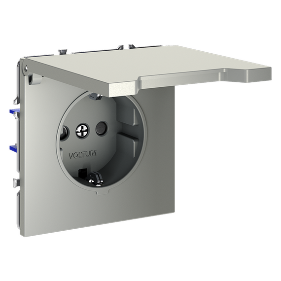 Розетка встраиваемая VOLTUM S70 с заземлением, защитными шторками и крышкой 16А, (сталь), изображение 2