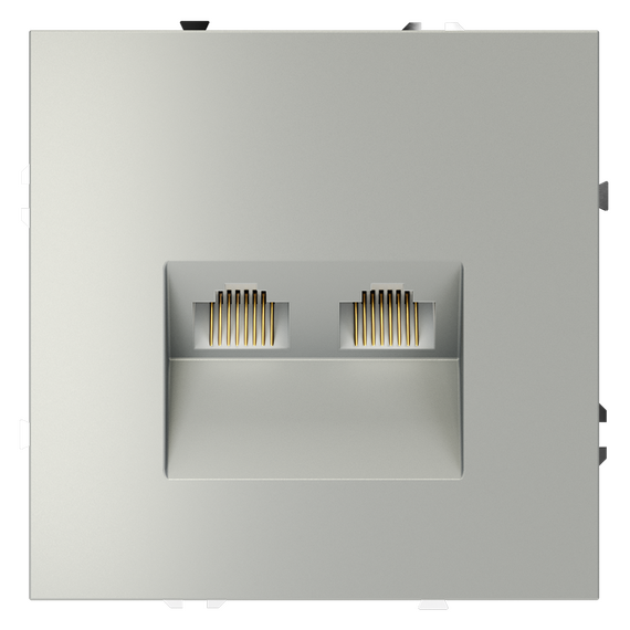 Розетка компьютерная встраиваемая VOLTUM S70 двойная RJ45+RJ45 кат.6, (сталь)