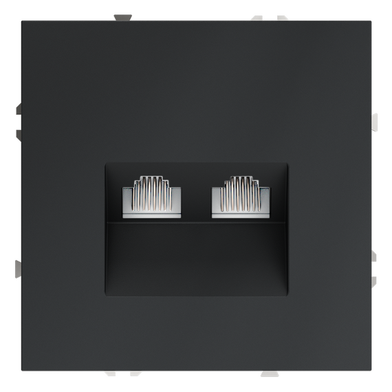 Розетка компьютерная встраиваемая VOLTUM S70 двойная RJ45+RJ45 кат.6, (графит)