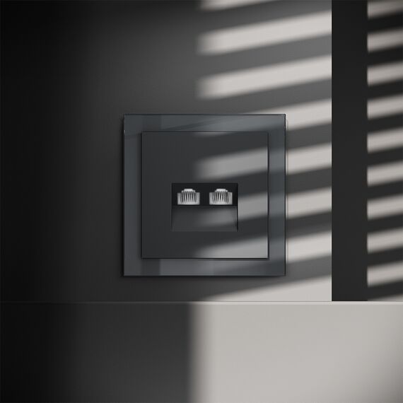 Розетка компьютерная встраиваемая VOLTUM S70 двойная RJ45+RJ45 кат.6, (графит), изображение 2