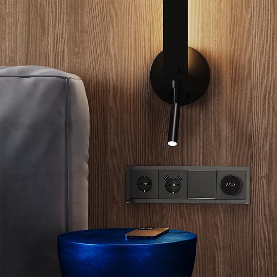 Выключатель встраиваемый VOLTUM S70 одноклавишный с подсветкой 10А, (титан), изображение 6