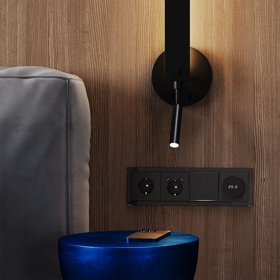 Розетка встраиваемая VOLTUM S70 с заземлением и защитными шторками, 16А, с USB, A+A, (черный матовый, изображение 6