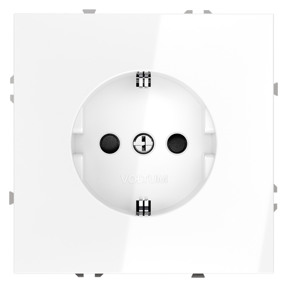 Розетка встраиваемая VOLTUM S70 с заземлением и защитными шторками, 16А, (белый глянцевый)