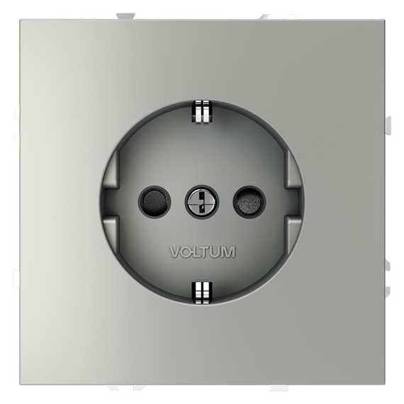 Розетка встраиваемая VOLTUM S70 с заземлением и защитными шторками, 16А, (сталь)