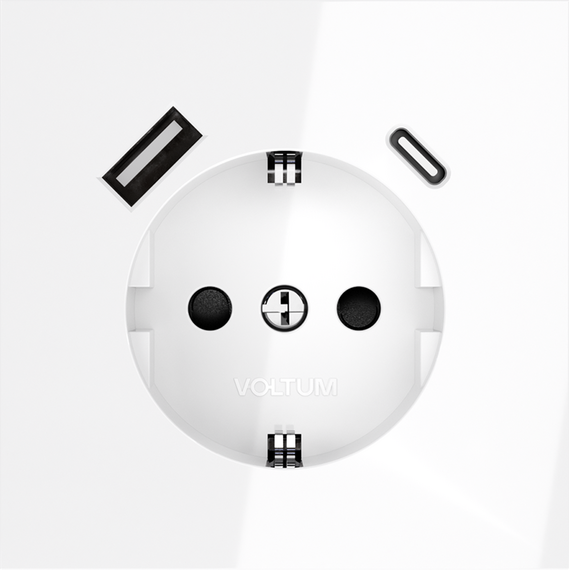 Розетка встраиваемая VOLTUM S70 с заземлением и защитными шторками, 16А, с USB, A+С, (белый глянцевы, изображение 7