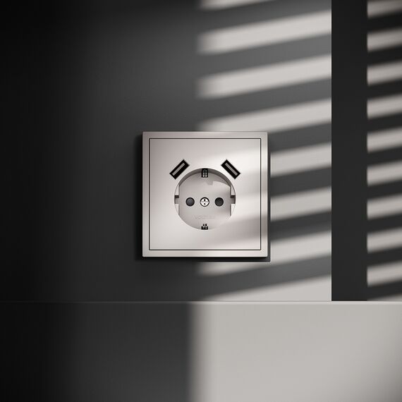 Розетка встраиваемая VOLTUM S70 с заземлением и защитными шторками, 16А, с USB, A+A, (кашемир), изображение 4