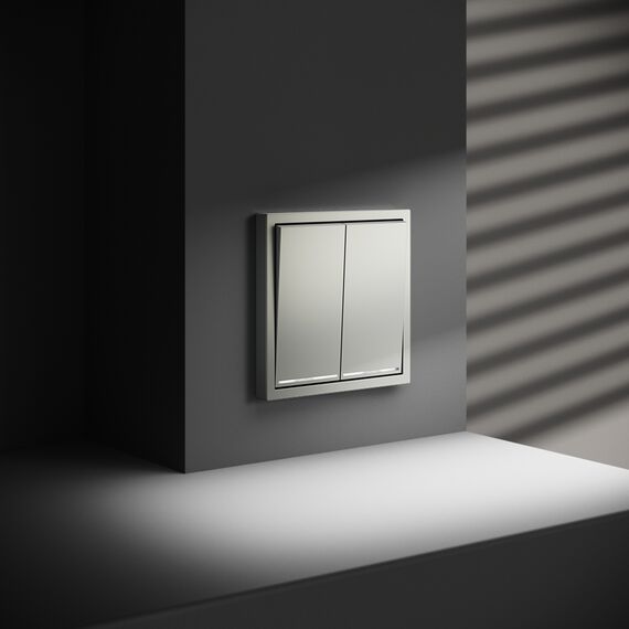 Выключатель встраиваемый VOLTUM S70 двухклавишный с подсветкой 10А, (сталь), изображение 5