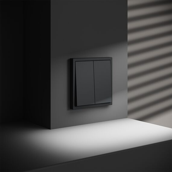 Проходной переключатель встраиваемый VOLTUM S70 двухклавишный 10А, (графит), изображение 4
