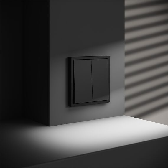 Выключатель с самовозвратом встраиваемый VOLTUM S70 двухклавишный 10А, (черный матовый), изображение 4