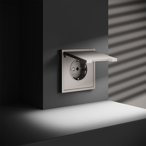 Розетка встраиваемая VOLTUM S70 с заземлением, защитными шторками и крышкой 16А, (кашемир), изображение 5