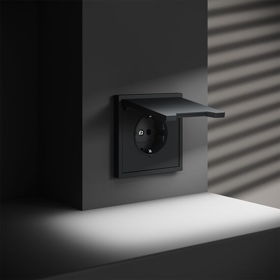 Розетка встраиваемая VOLTUM S70 с заземлением, защитными шторками и крышкой 16А, (графит), изображение 5