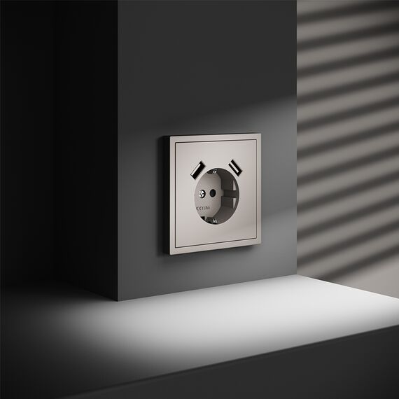 Розетка встраиваемая VOLTUM S70 с заземлением и защитными шторками, 16А, с USB, A+A, (кашемир), изображение 5