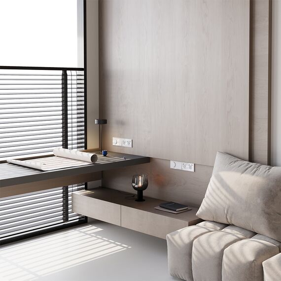 Розетка встраиваемая VOLTUM S70 с заземлением и защитными шторками, 16А, с USB, A+С, (белый глянцевы, изображение 4