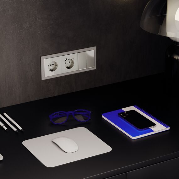 Проходной переключатель встраиваемый VOLTUM S70 двухклавишный с подсветкой 10А, (шелк), изображение 6