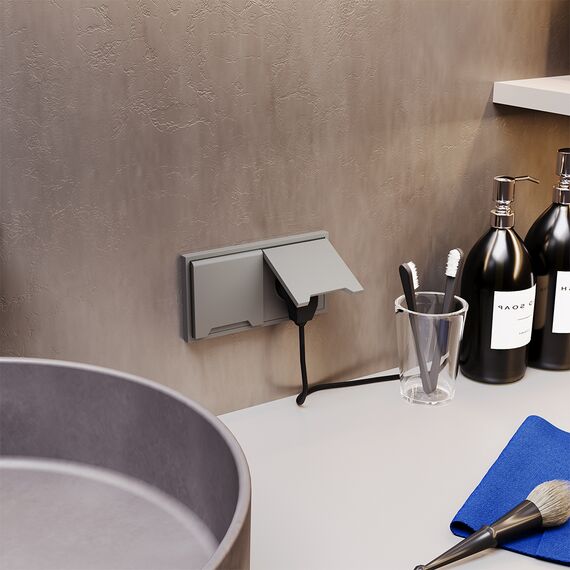 Розетка встраиваемая VOLTUM S70 с заземлением, защитными шторками и крышкой 16А, (кашемир), изображение 6