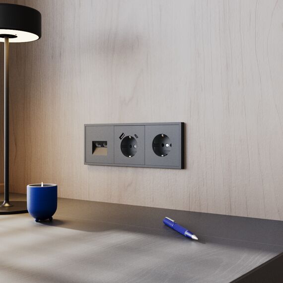 Розетка компьютерная встраиваемая VOLTUM S70 двойная RJ45+RJ45 кат.6, (графит), изображение 4