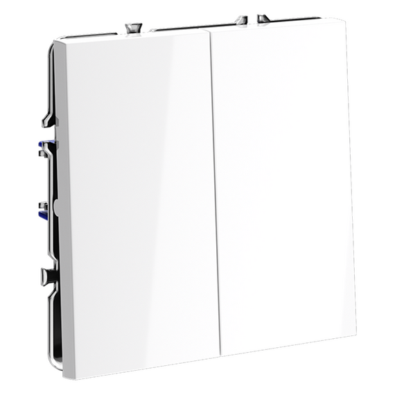 Выключатель с самовозвратом встраиваемый VOLTUM S70 двухклавишный 10А, (белый глянцевый), изображение 2