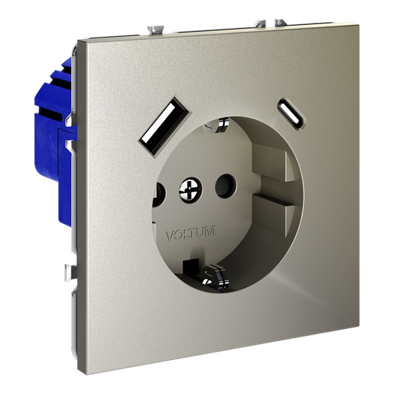Розетка встраиваемая VOLTUM S70 с заземлением и защитными шторками, 16А, с USB, A+С, (шелк), изображение 7