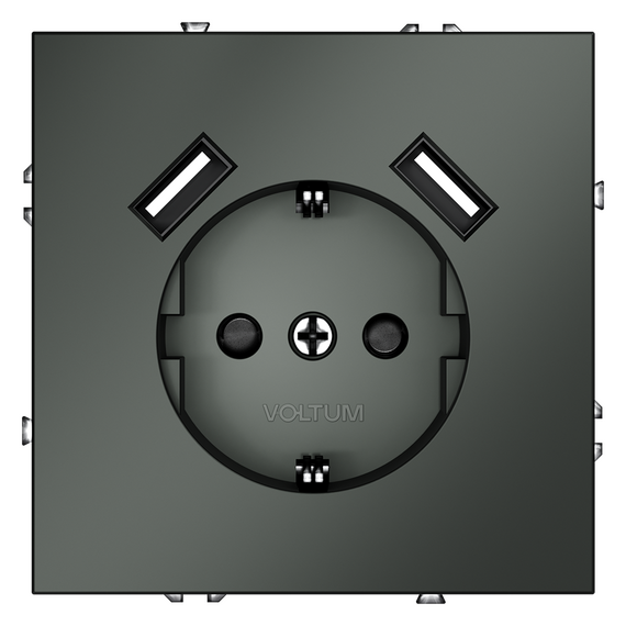 Розетка встраиваемая VOLTUM S70 с заземлением и защитными шторками, 16А, с USB, A+A, (титан)