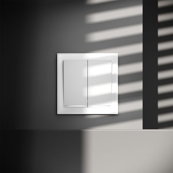 Выключатель встраиваемый VOLTUM S70 двухклавишный с подсветкой 10А, (белый матовый), изображение 7