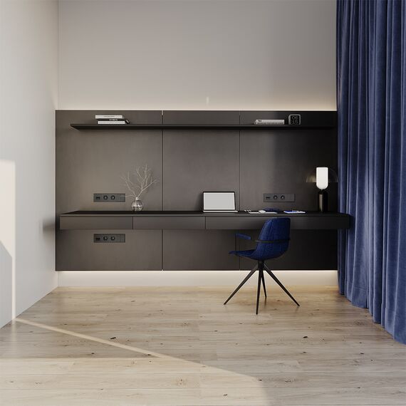 Розетка встраиваемая VOLTUM S70 с заземлением и защитными шторками, 16А, (графит), изображение 5