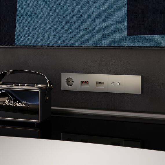 Розетка акустическая встраиваемая VOLTUM S70 4-местная, (шелк), изображение 6